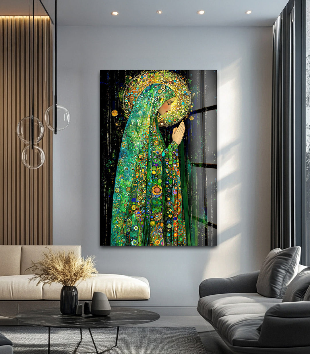 Praying Grace – Spiritual Mosaic Madonna Glass Wall Art