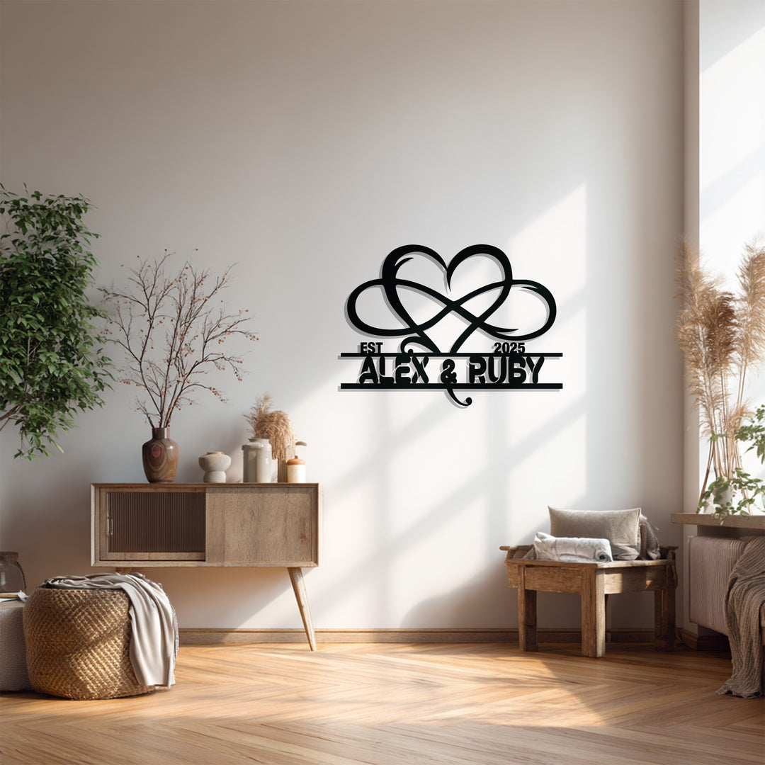 Henry & Zoe Infinity Heart Metal Wall Art – Personalized Couple Name Decor