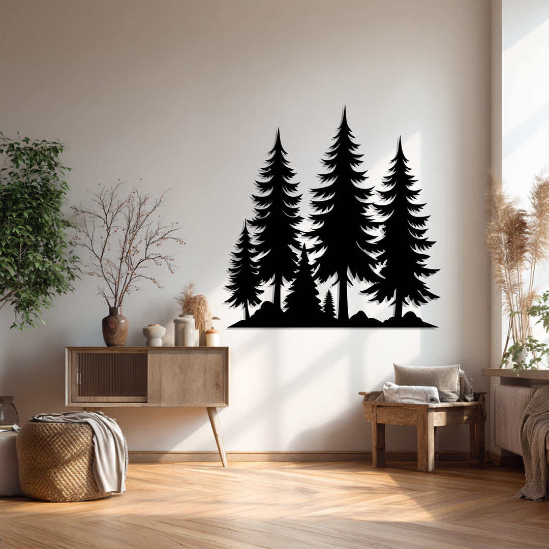 Pine Forest Metal Wall Art – Nature Landscape Silhouette