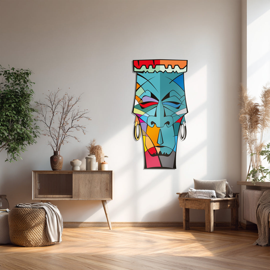 Tribal Abstract Face Metal Wall Art – Modern Ethnic Decor
