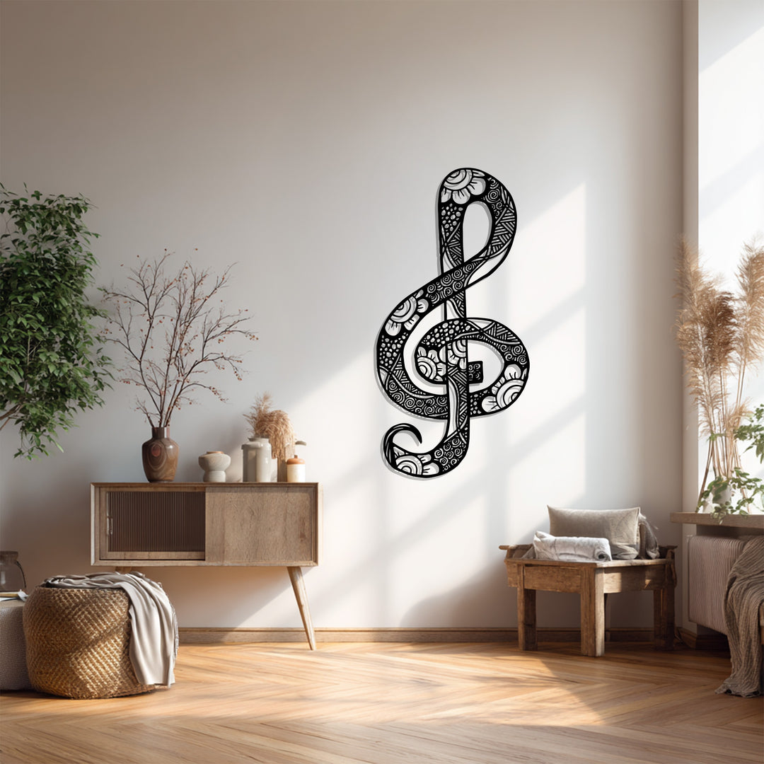 Floral Treble Clef Metal Wall Art – Decorative Music Note