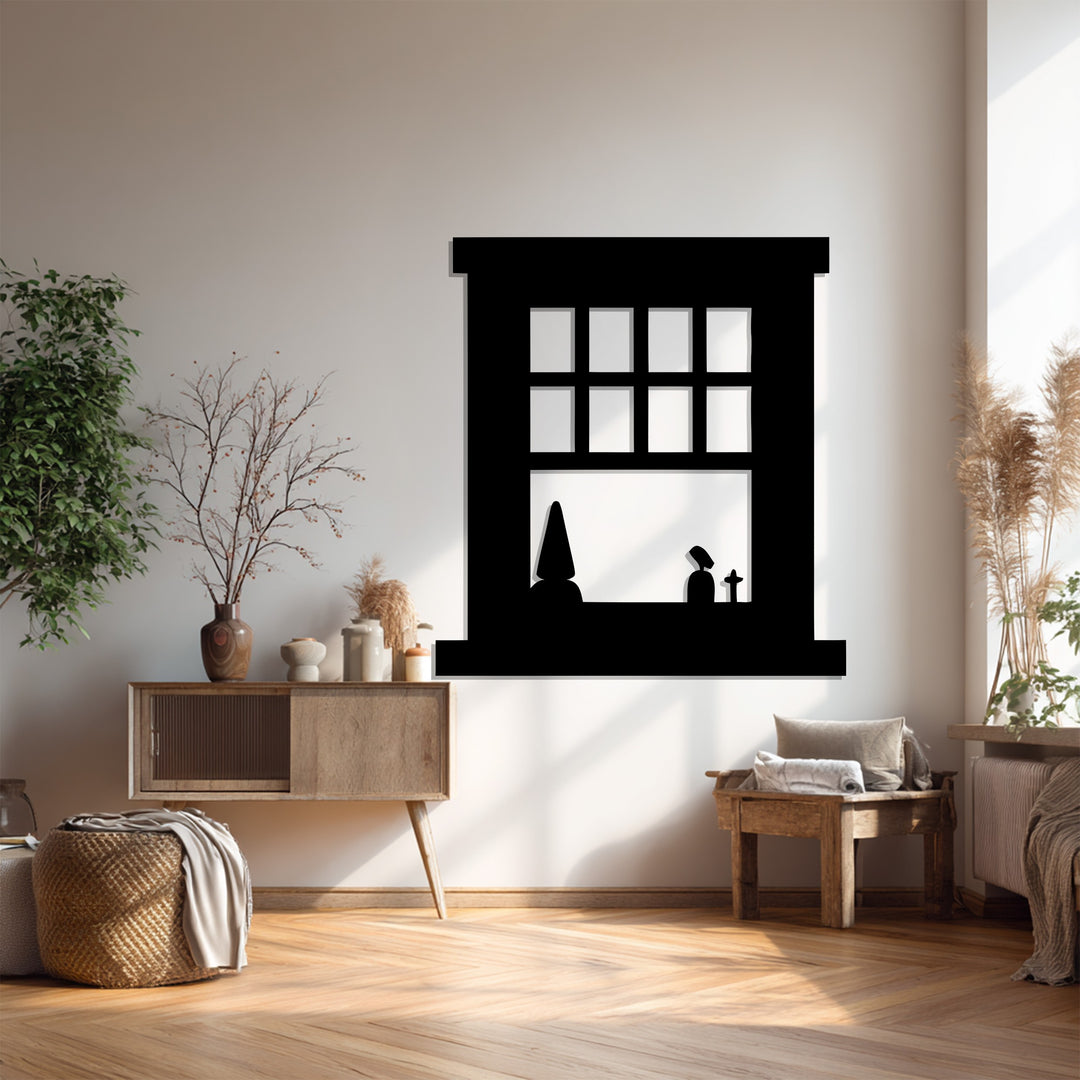 Square Grid Window Metal Wall Art – Minimalist Silhouette Décor