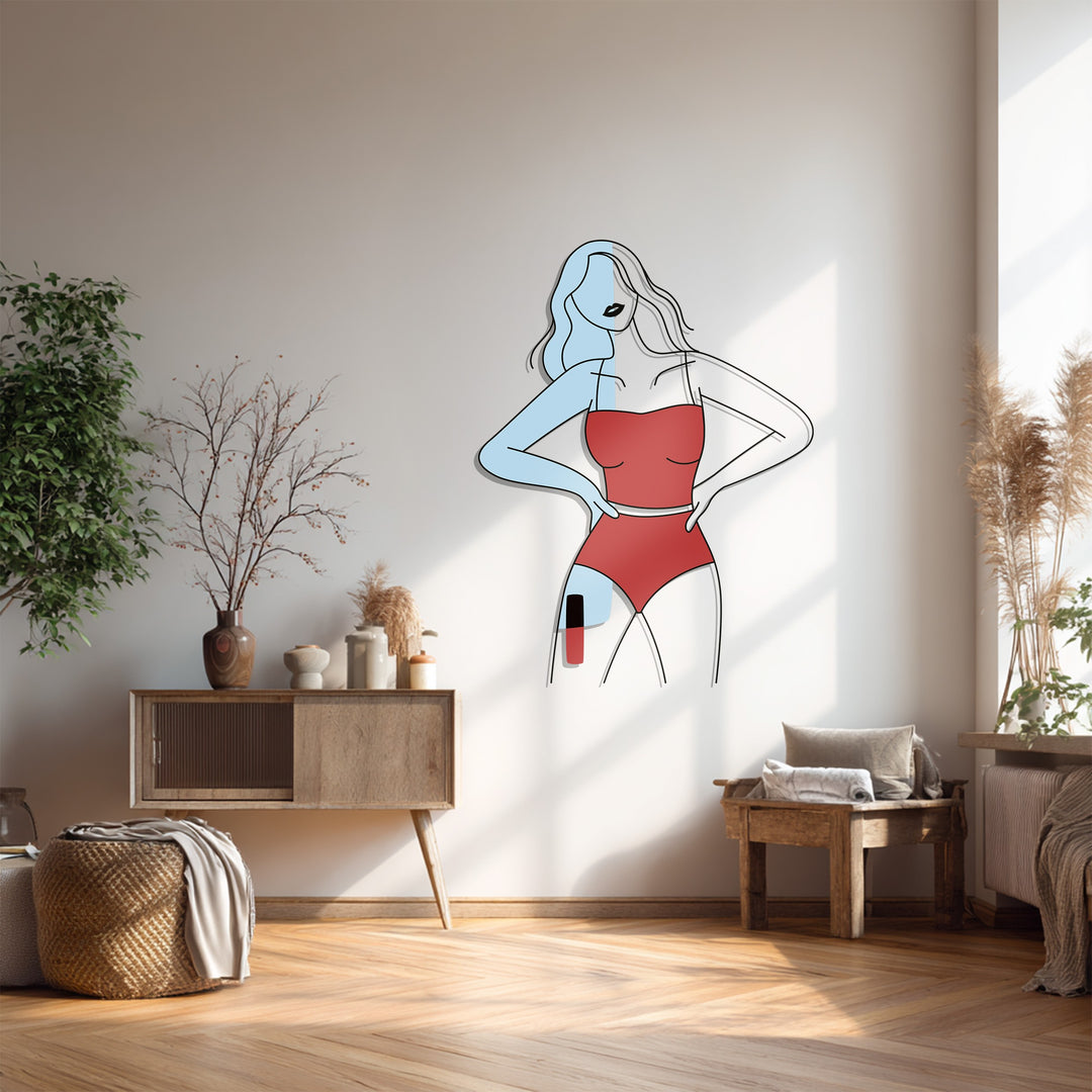 Confident Woman in Red Metal Wall Art – Modern Minimalist Home Decor