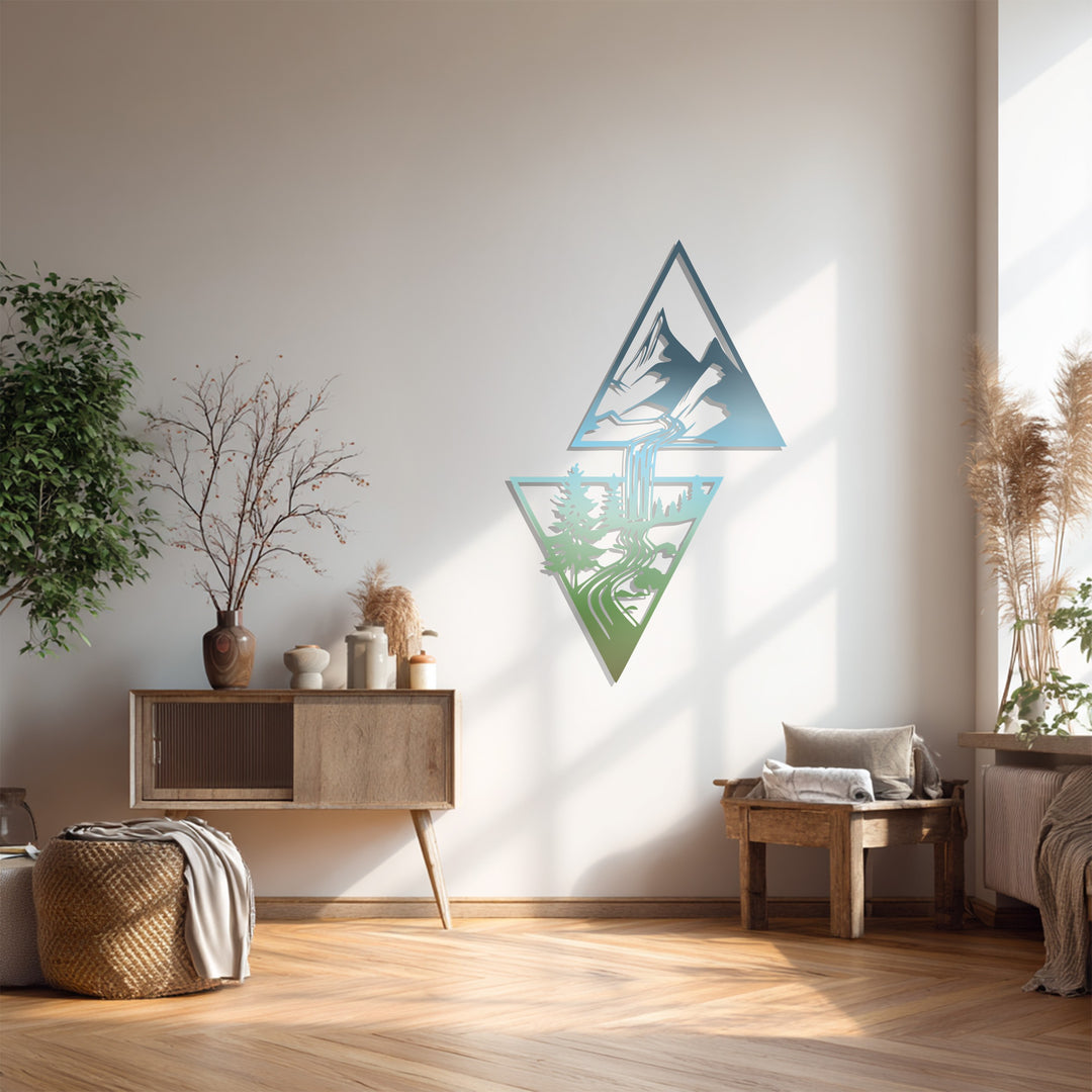 Mountain River Flow Metal Wall Art – Geometric Nature-Inspired Design