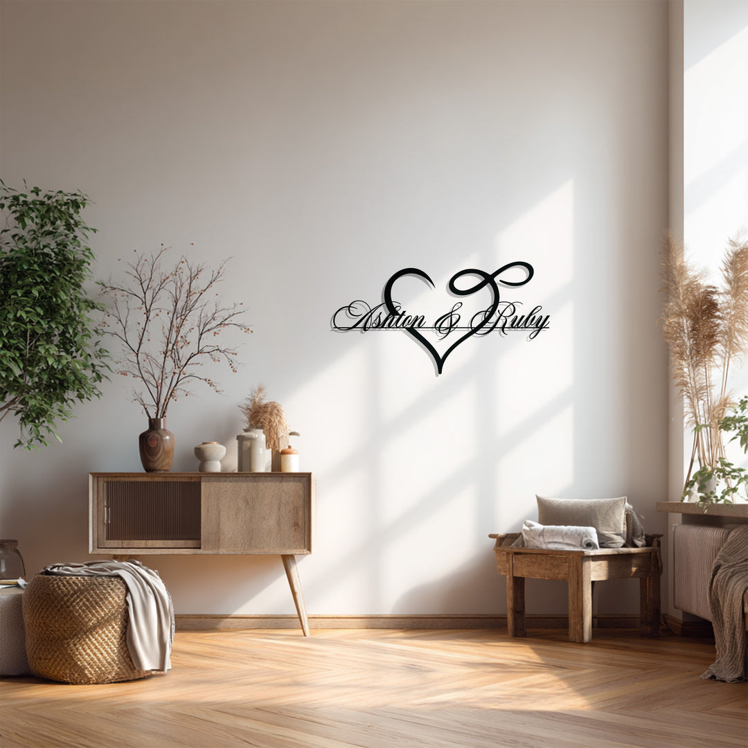 Owen & Ruby Heart Metal Wall Art – Personalized Couple Name Decor