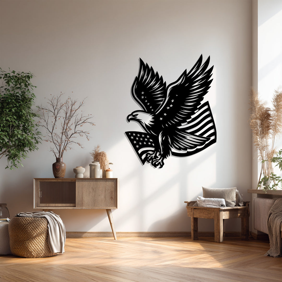 American Eagle Metal Wall Art – Patriotic Bald Eagle with USA Flag