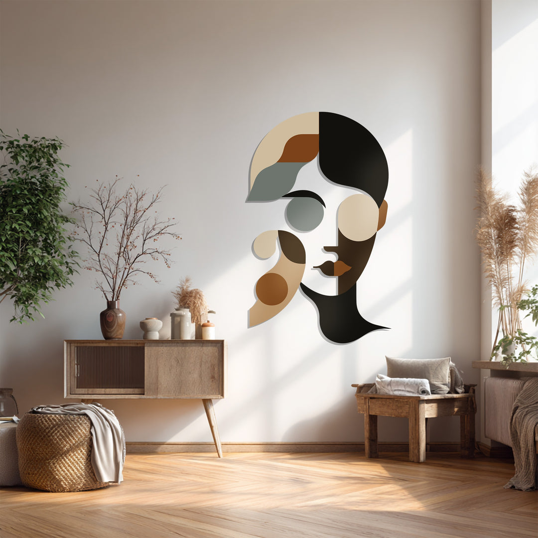 Minimalist Abstract Woman Metal Wall Art – Modern Neutral Face Decor