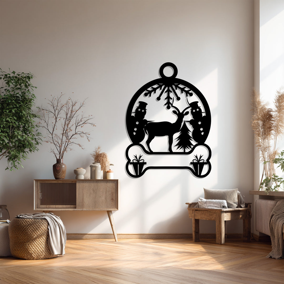 Snowland Serenity – Reindeer & Snowman Metal Wall Art