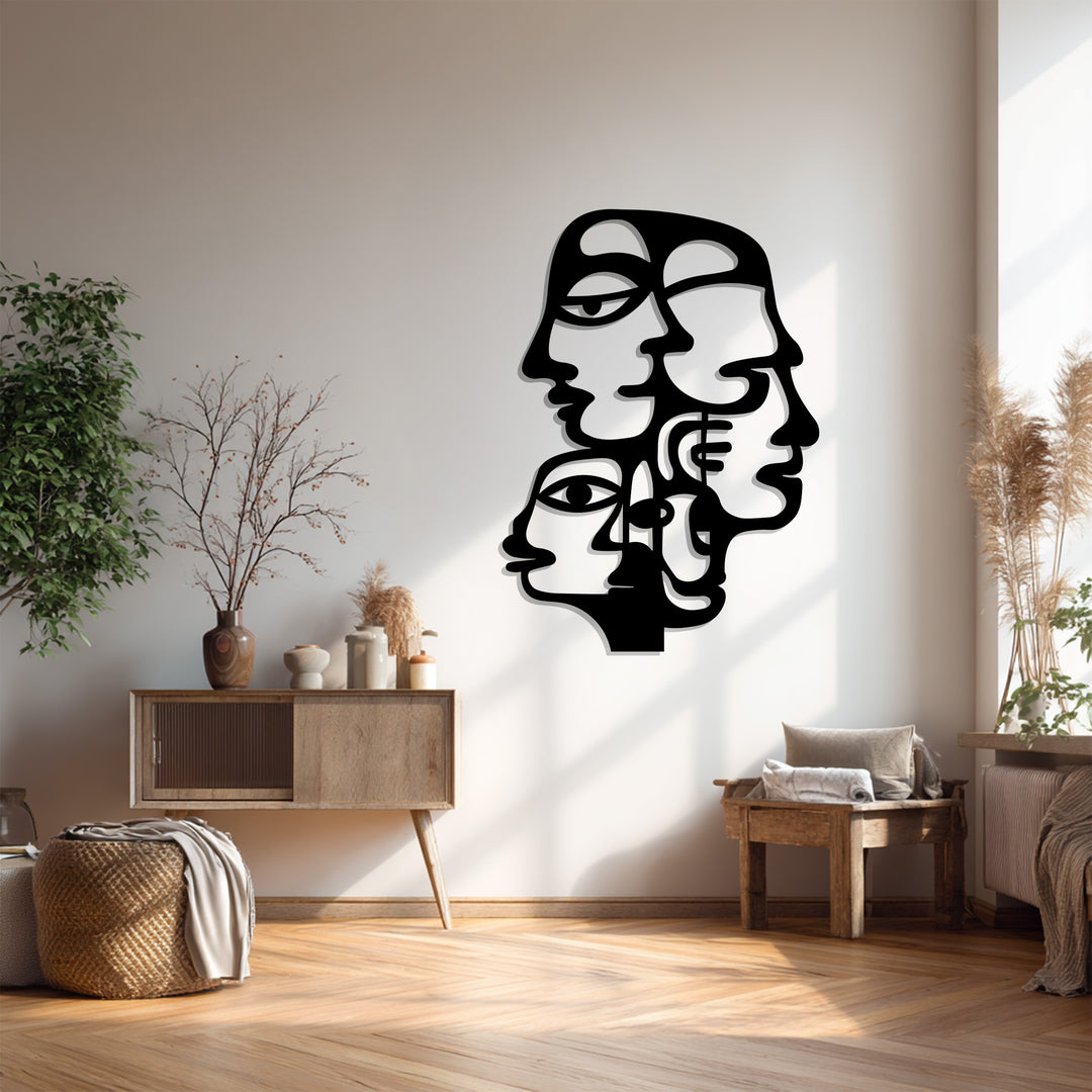 Faces of Thought – Modern Abstract Line Art Metal Wall Décor