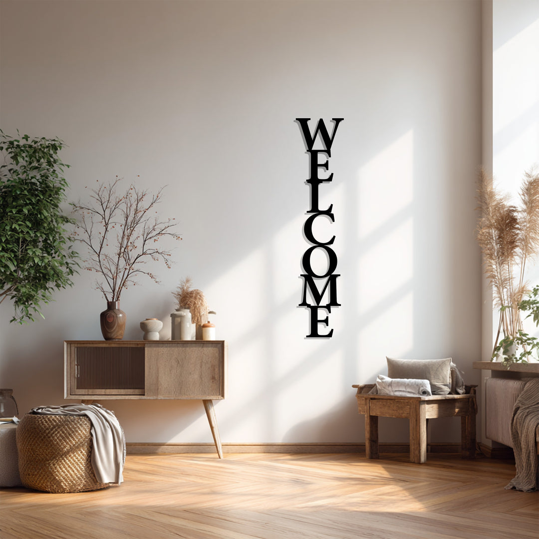 Vertical Welcome Sign – Modern Metal Wall Art for Entryways