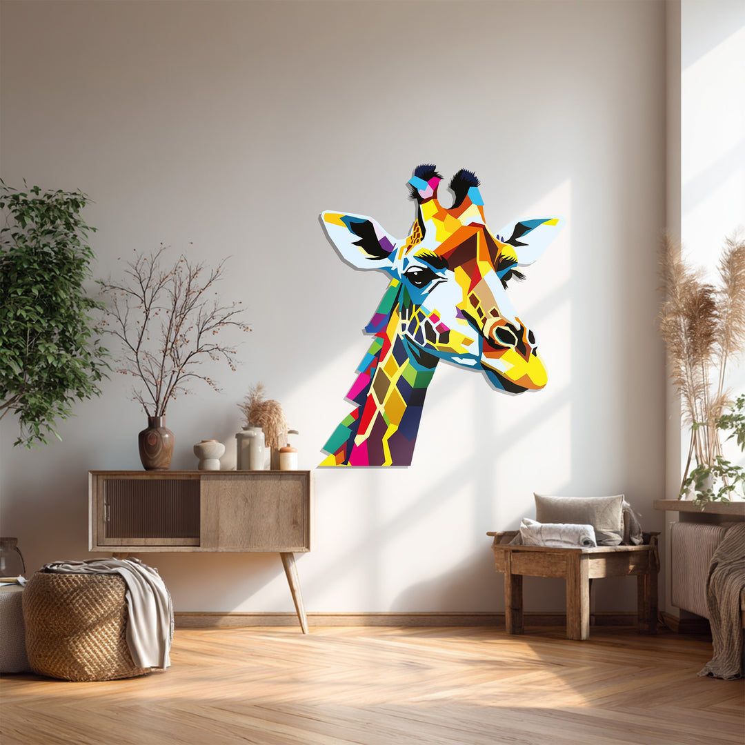 Colorful Giraffe Metal Wall Art – Modern Geometric Animal Home Decor
