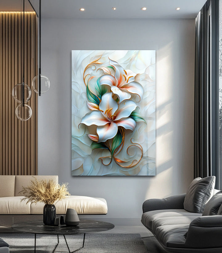 Golden Lily Bloom – Elegant Floral Glass Wall Art