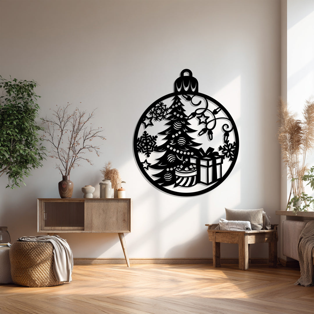 توهج احتفالي – شجرة عيد الميلاد وهدية فن جداري معدني