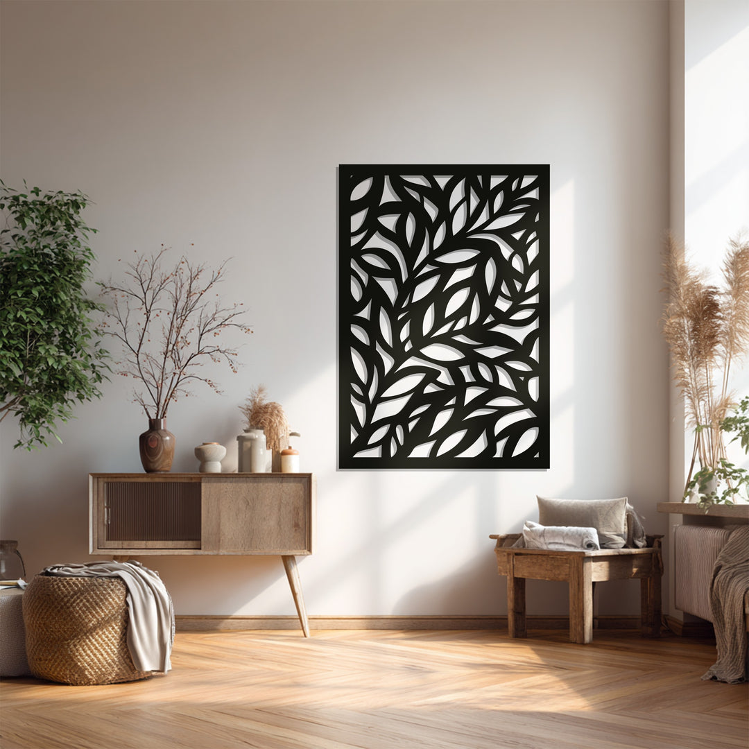 Leaf Panel Metal Wall Art – Black Botanical Wall Sculpture