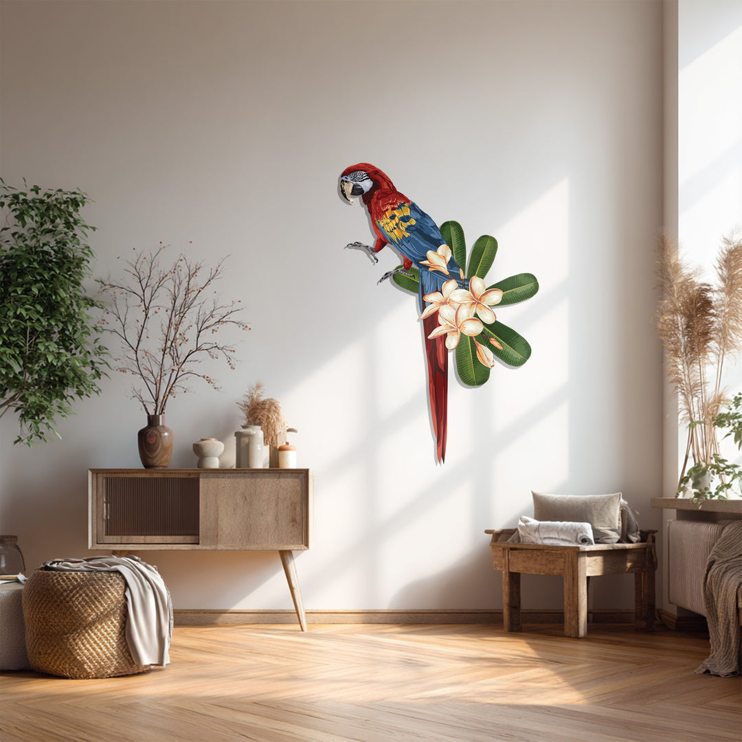 Tropical Parrot Metal Wall Art – Exotic Bird & Flower Design