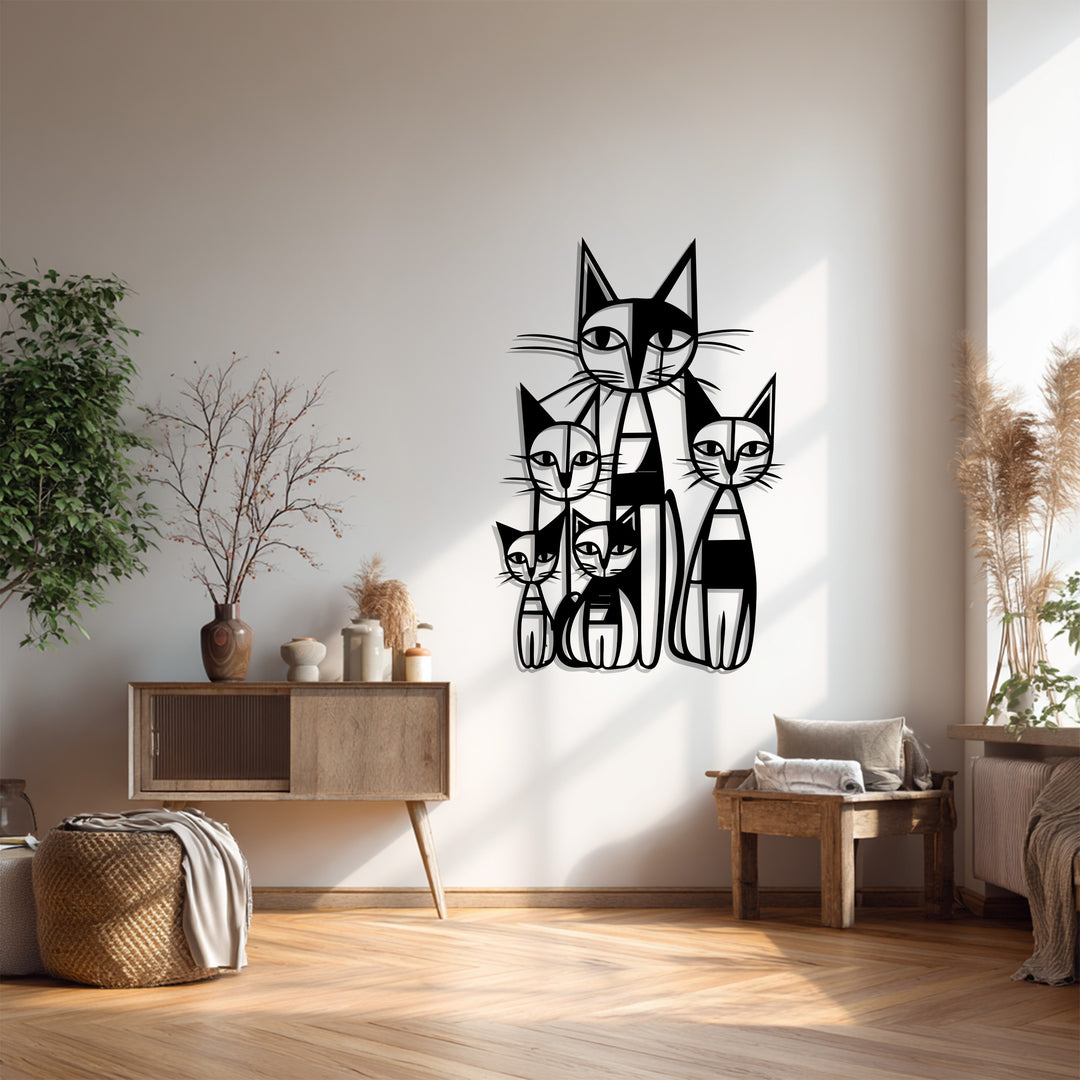 Abstract Cat Family – Modern Metal Wall Art