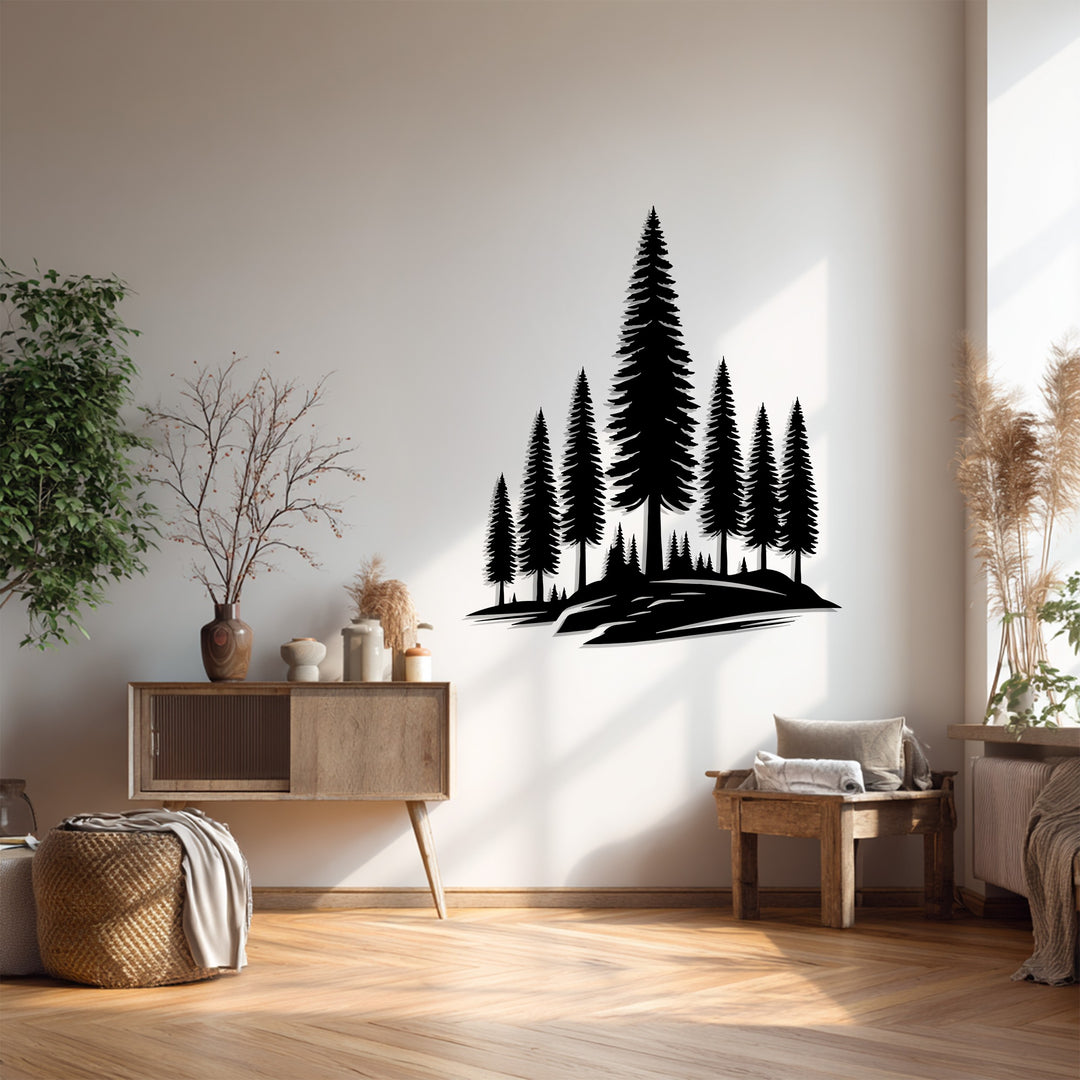 Mountain Pine Landscape Metal Wall Art – Nature Forest Silhouette