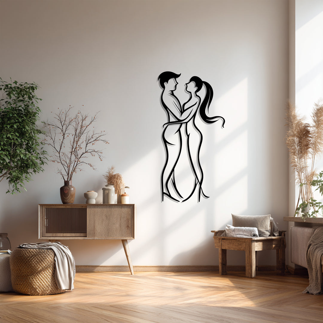 Embrace of Love Metal Wall Art – Minimalist Couple Silhouette Decor