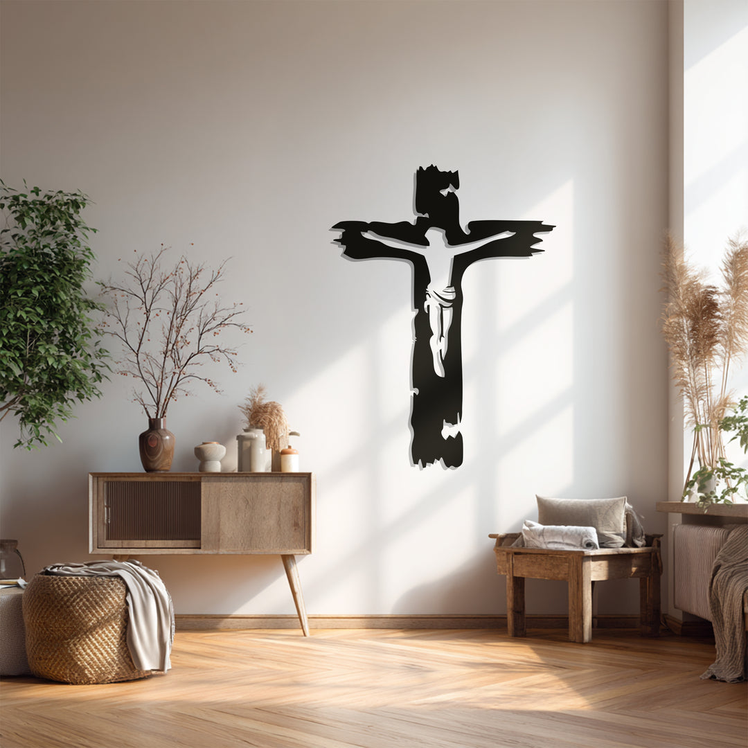 Jesus on Cross Metal Wall Art – Christian Crucifix Decor