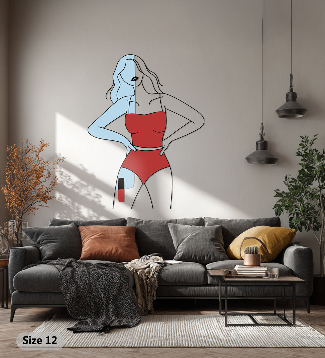 Confident Woman in Red Metal Wall Art – Modern Minimalist Home Decor