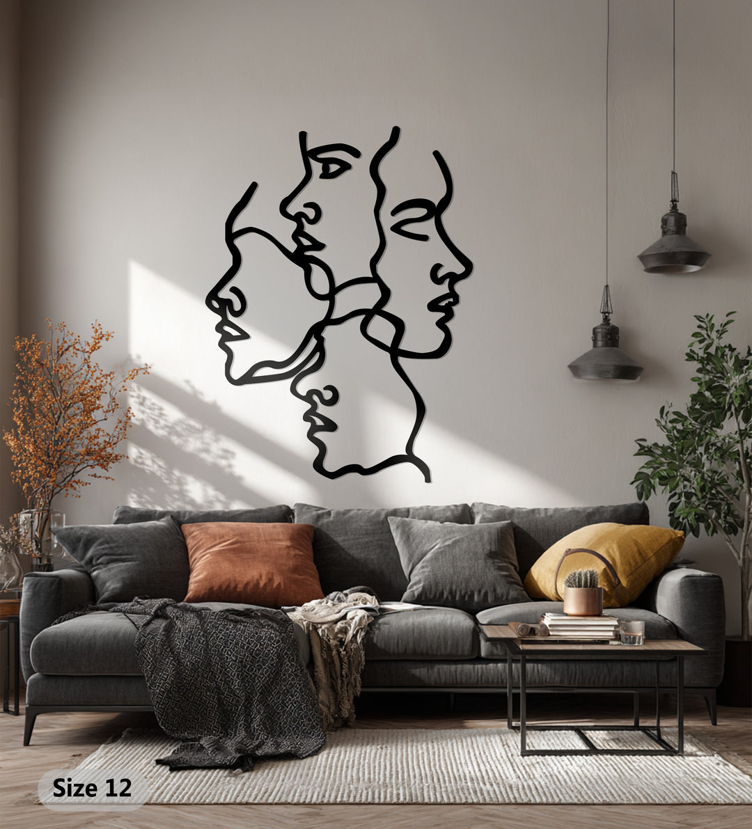 Unity of Faces – Abstract Line Art Metal Wall Sculpture