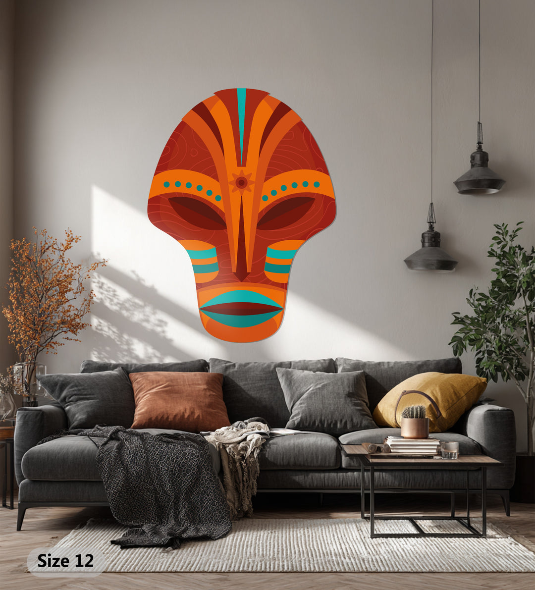 Tribal Harmony Mask Metal Wall Art – Abstract Cultural Decor