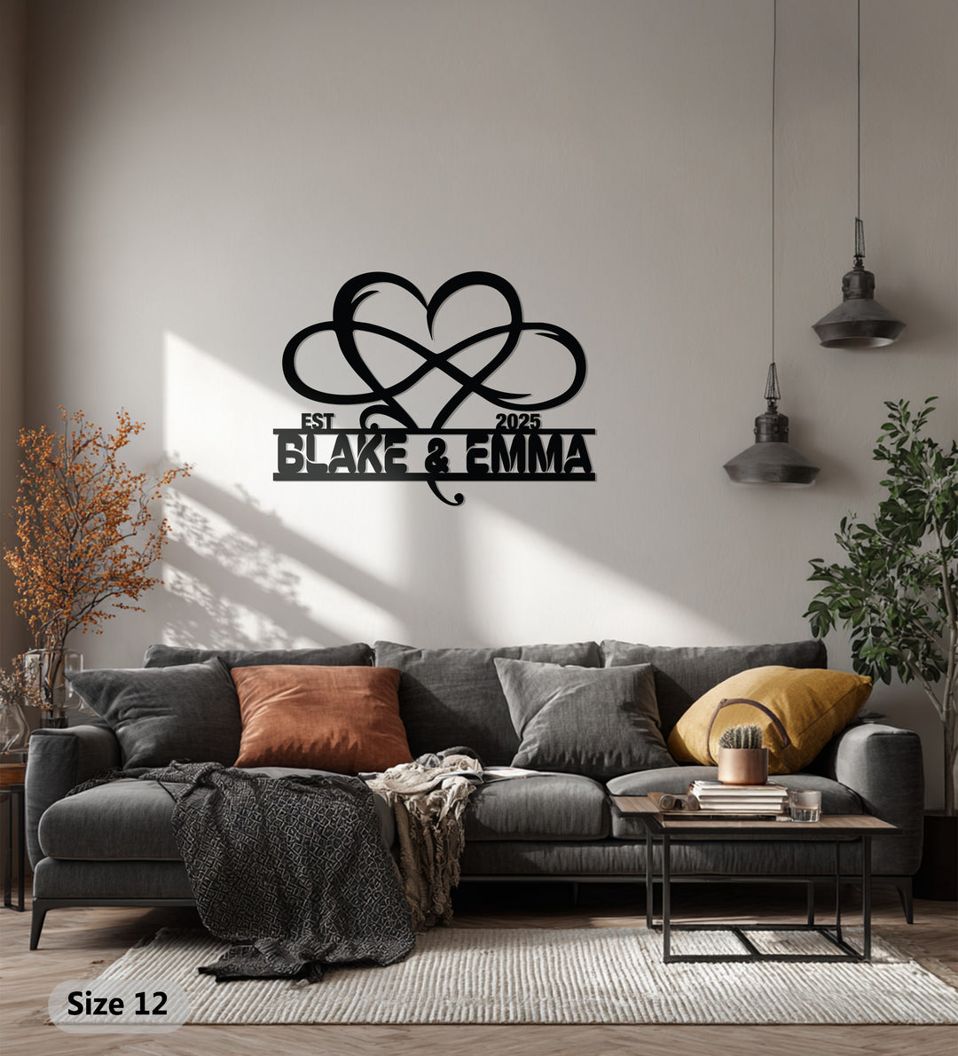Henry & Zoe Infinity Heart Metal Wall Art – Personalized Couple Name Decor