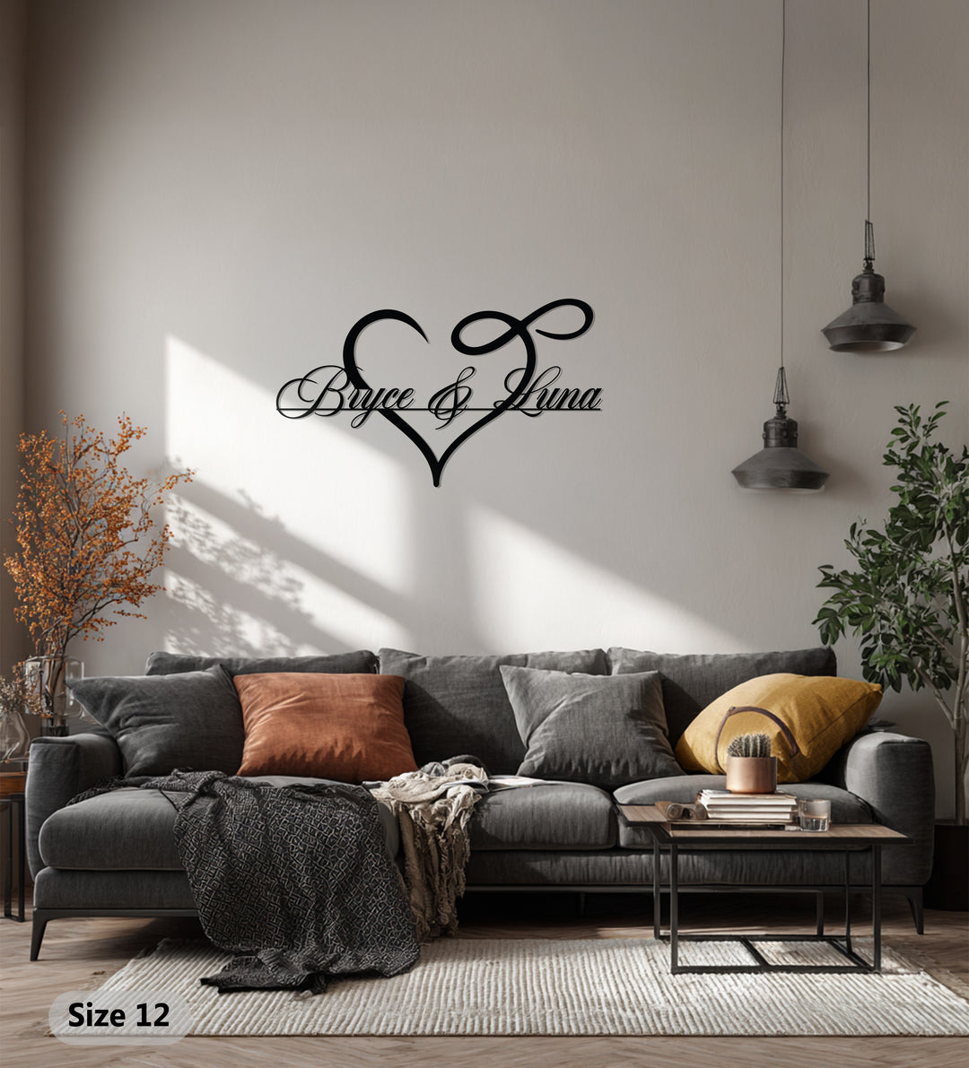 Owen & Ruby Heart Metal Wall Art – Personalized Couple Name Decor