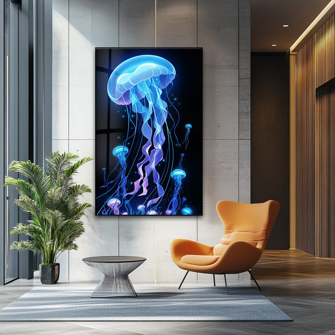 Luminous Depths – Jellyfish Glow Glass Wall Art