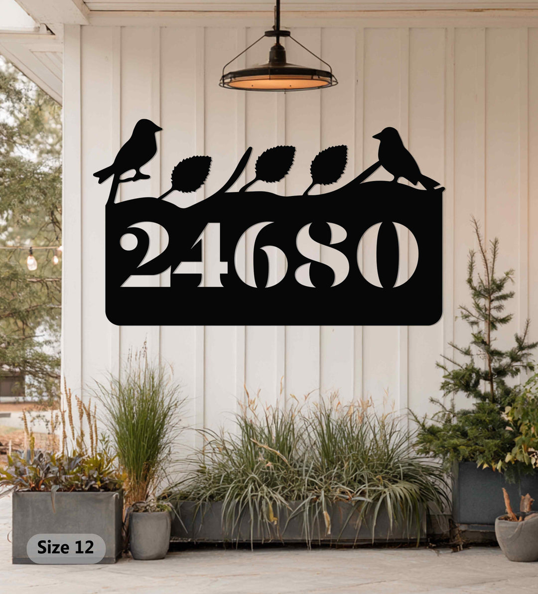 Leaf design metal house numbers exterior wall