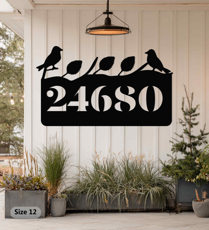 Leaf design metal house numbers exterior wall