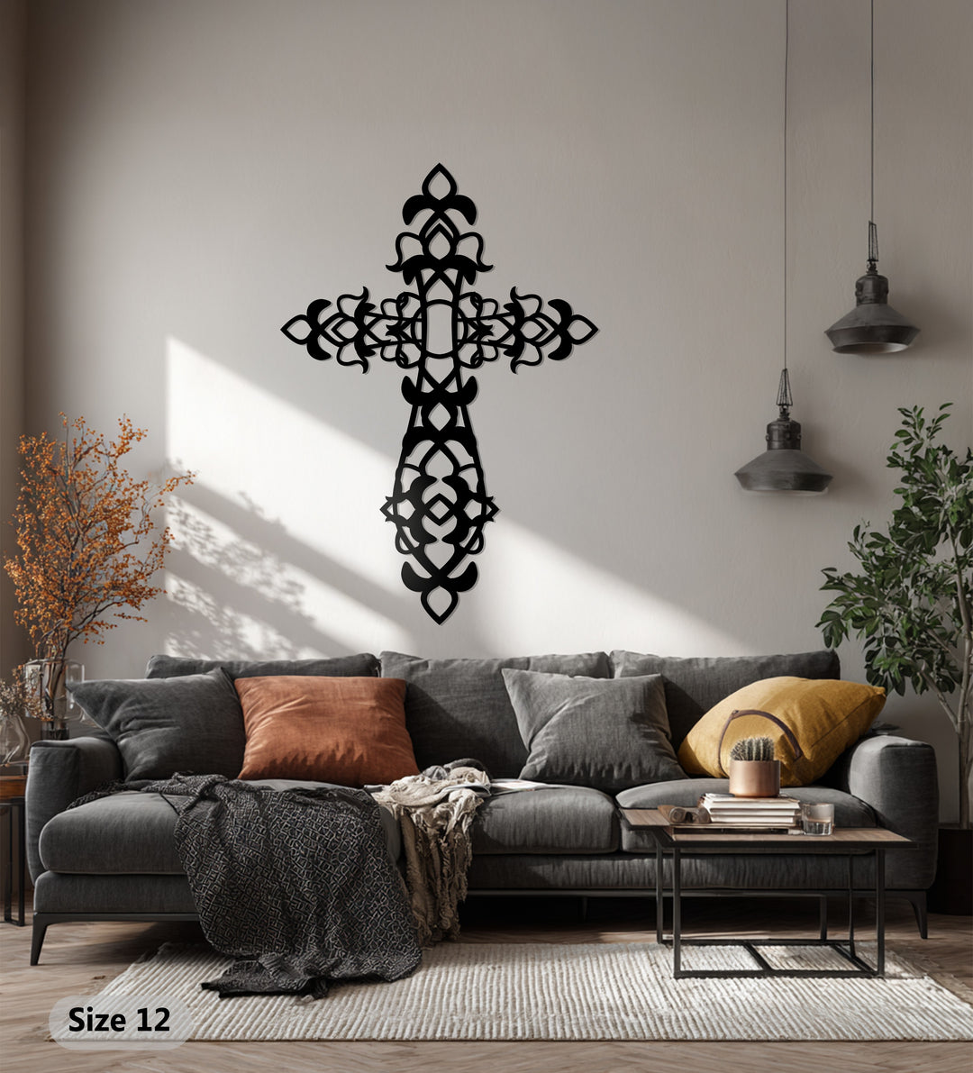 النعمة الإلهية – الصليب الأسود المزخرف فن جداري معدني