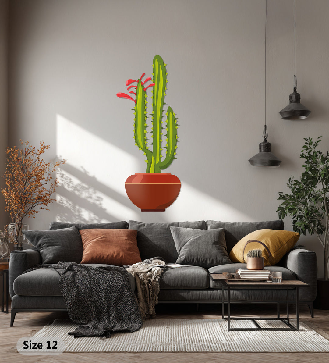 Transitioning shades highlight the decoration wall art of the twin column cactus metal art, a modern botanical piece showcasing desert style through gradients.