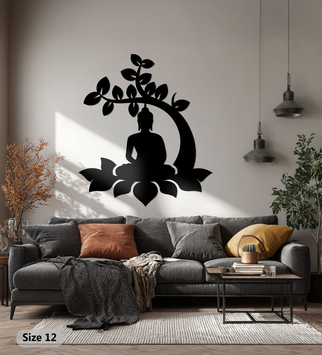 Bodhi Tree Buddha Metal Wall Art – Meditative Lotus Silhouette