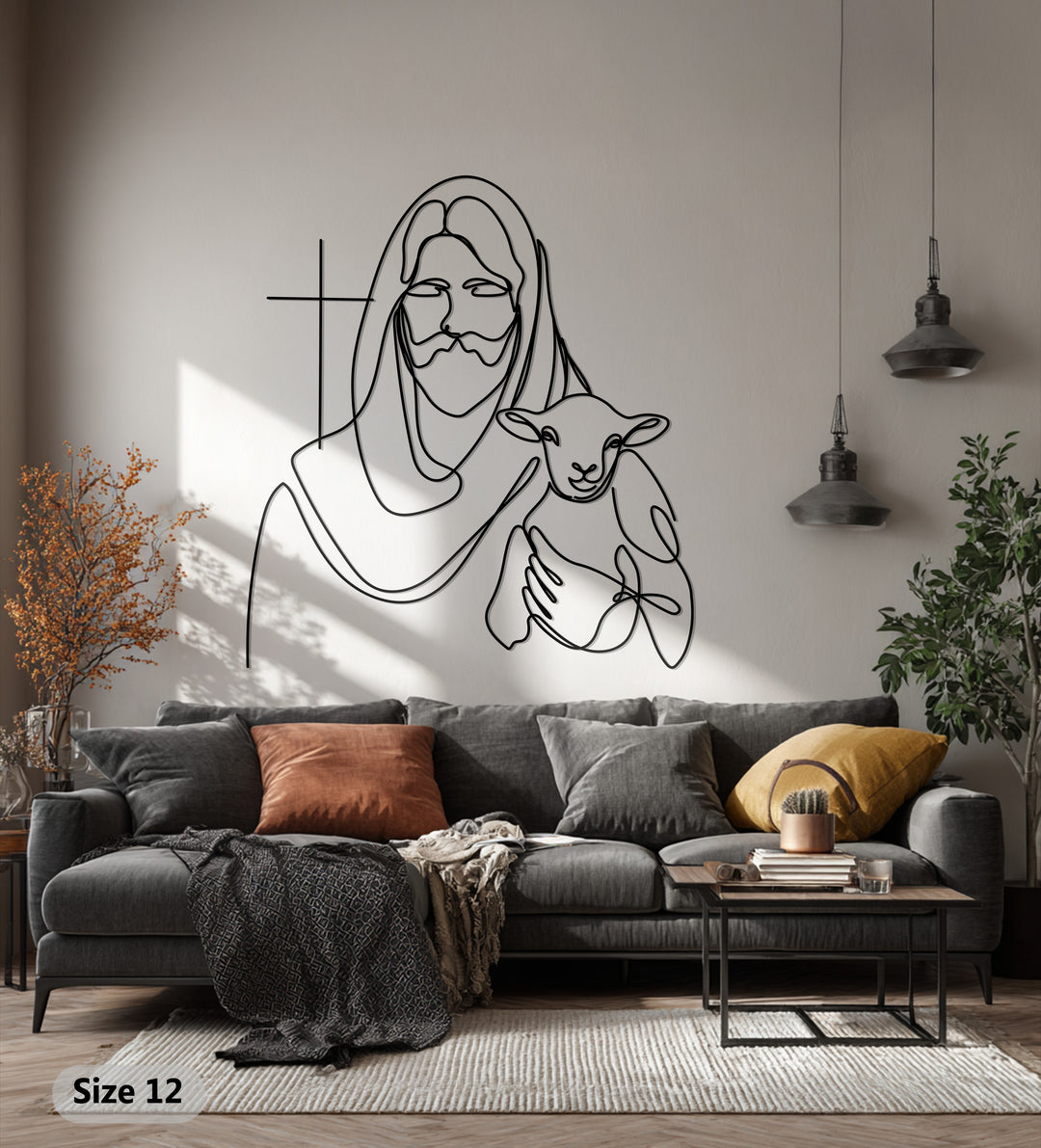 Jesus with Lamb – Minimalist Christian Metal Wall Art
