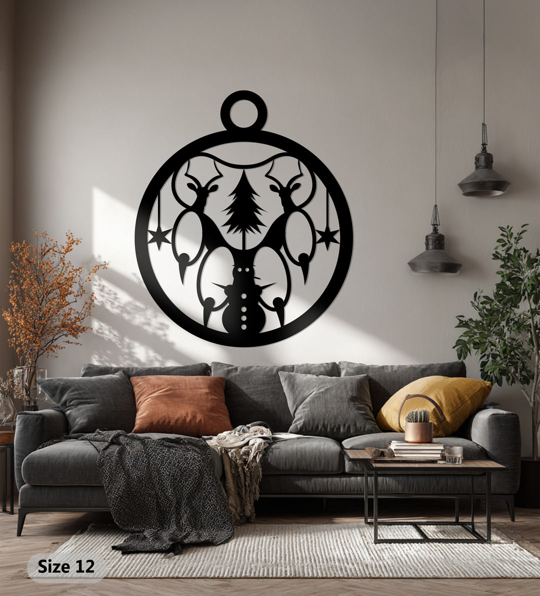 تناغم الشتاء – عيد الميلاد مع الرنة ورجل الثلج فن جداري معدني