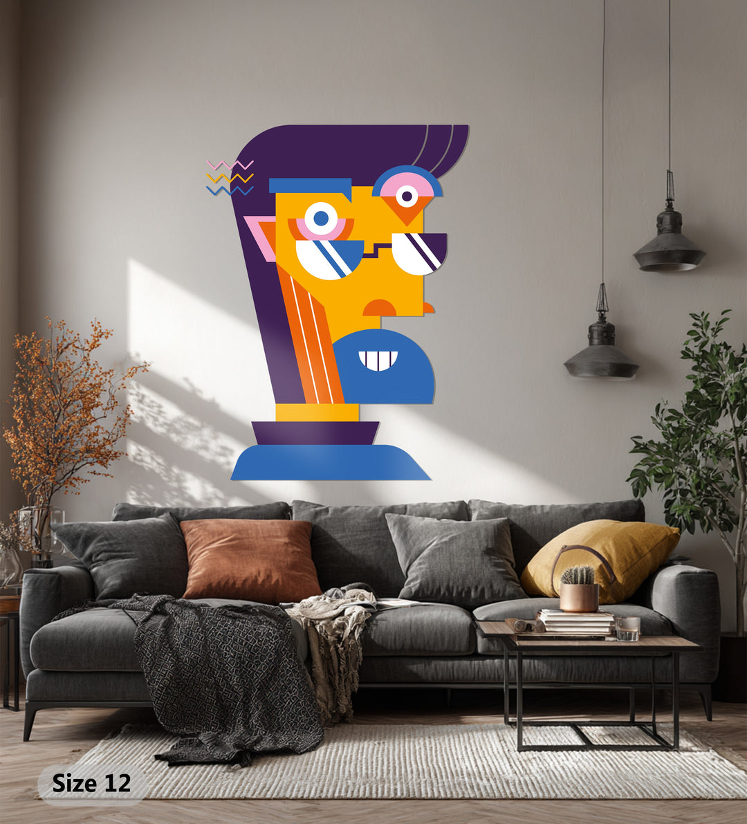 Abstract Man Face Metal Wall Art – Colorful Modern Cubist Home Decor