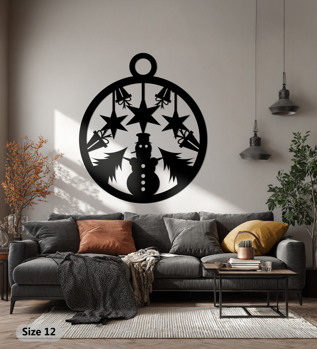 بهجة النجوم - رجل الثلج وأشجار عيد الميلاد فن جداري معدني