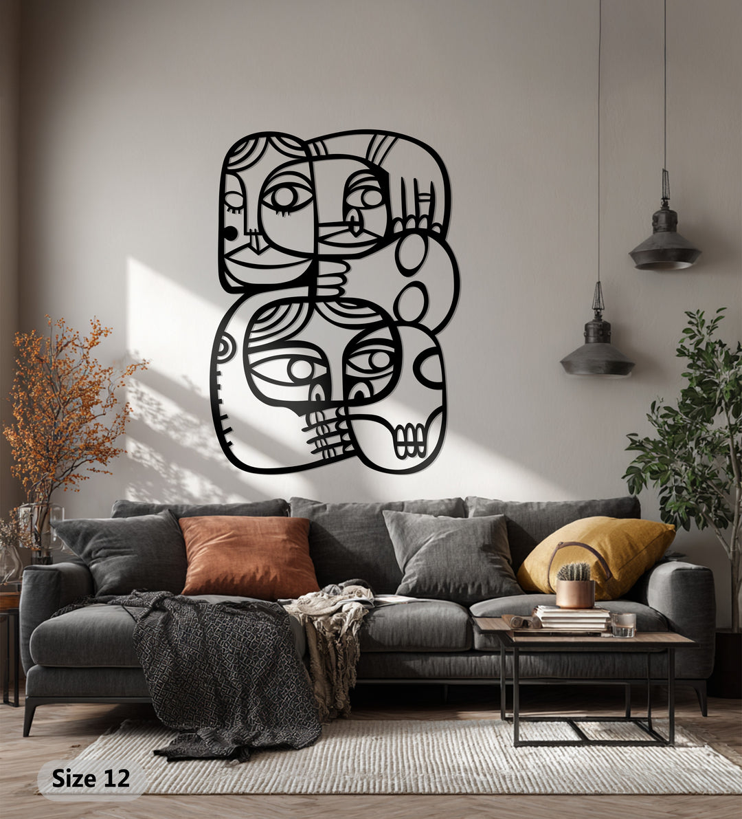Abstract Faces Connection – Modern Cubist Metal Wall Art