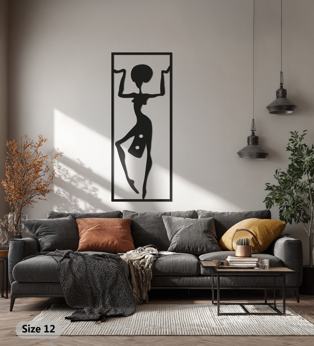 African Tribal Woman Metal Wall Art – Ethnic Silhouette Decor