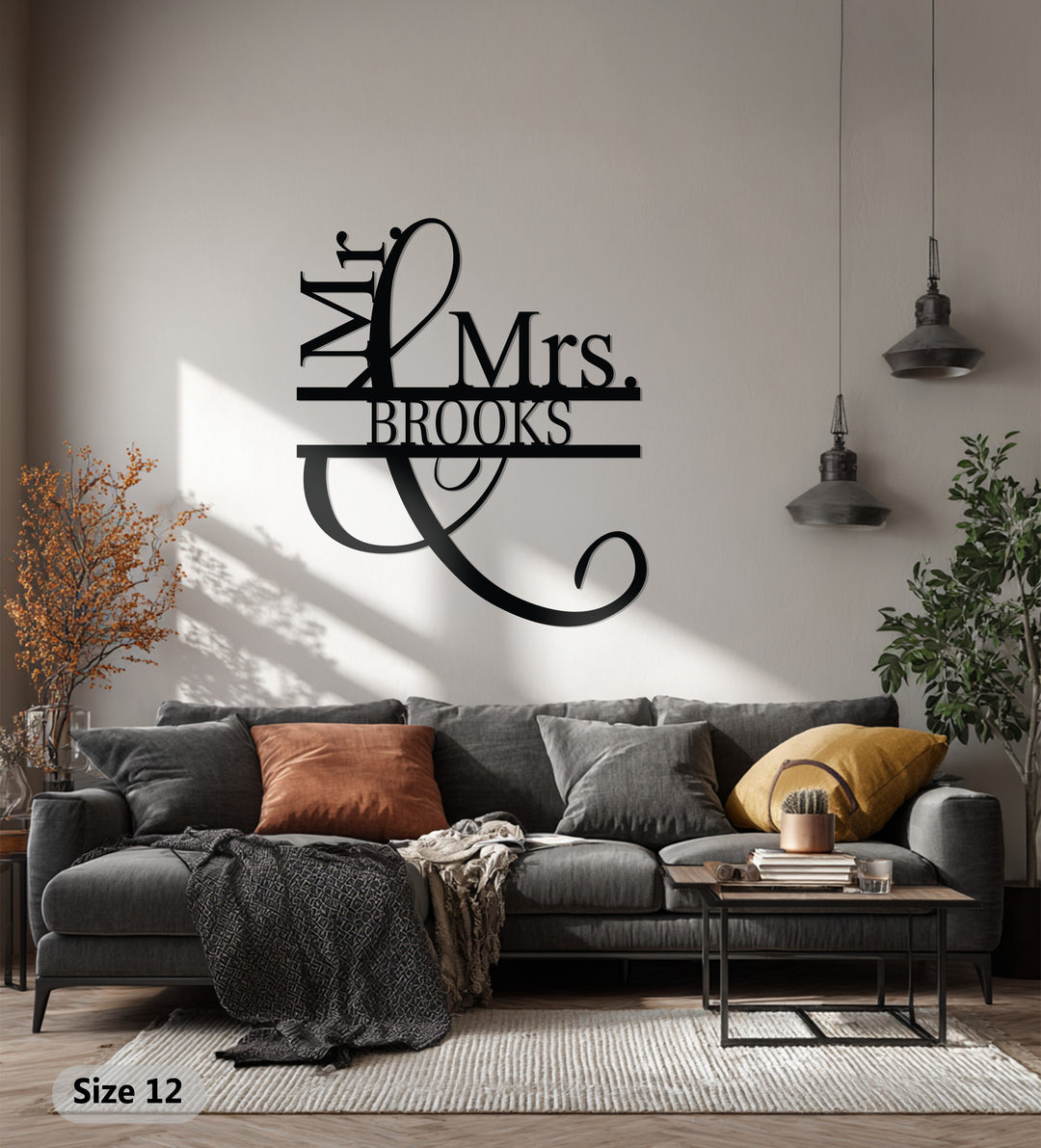 Mr. & Mrs. Brooks – Personalized Couple Name Metal Wall Art