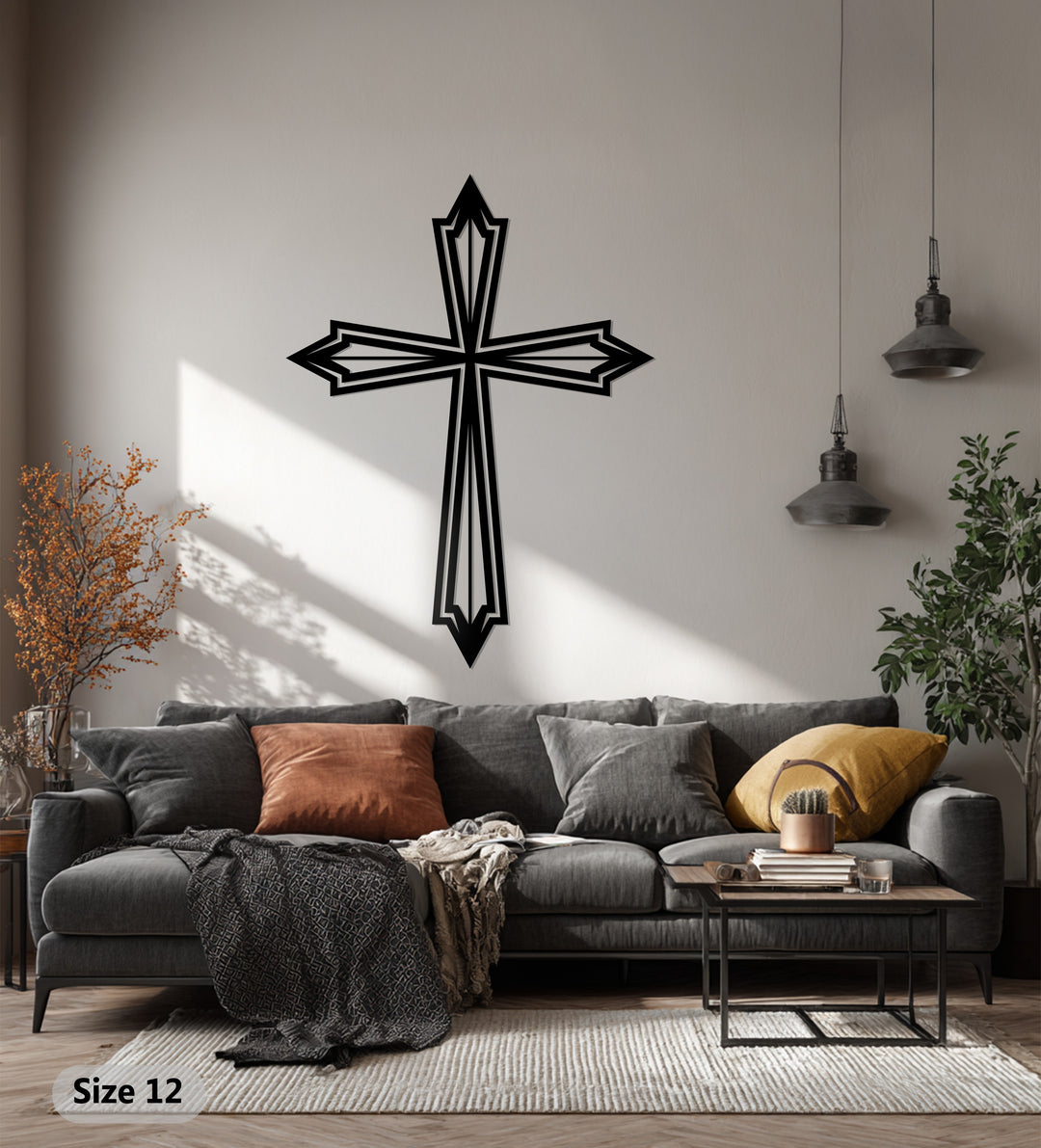 إيمان متألق - صليب فضي متعدد الطبقات فن جداري معدني