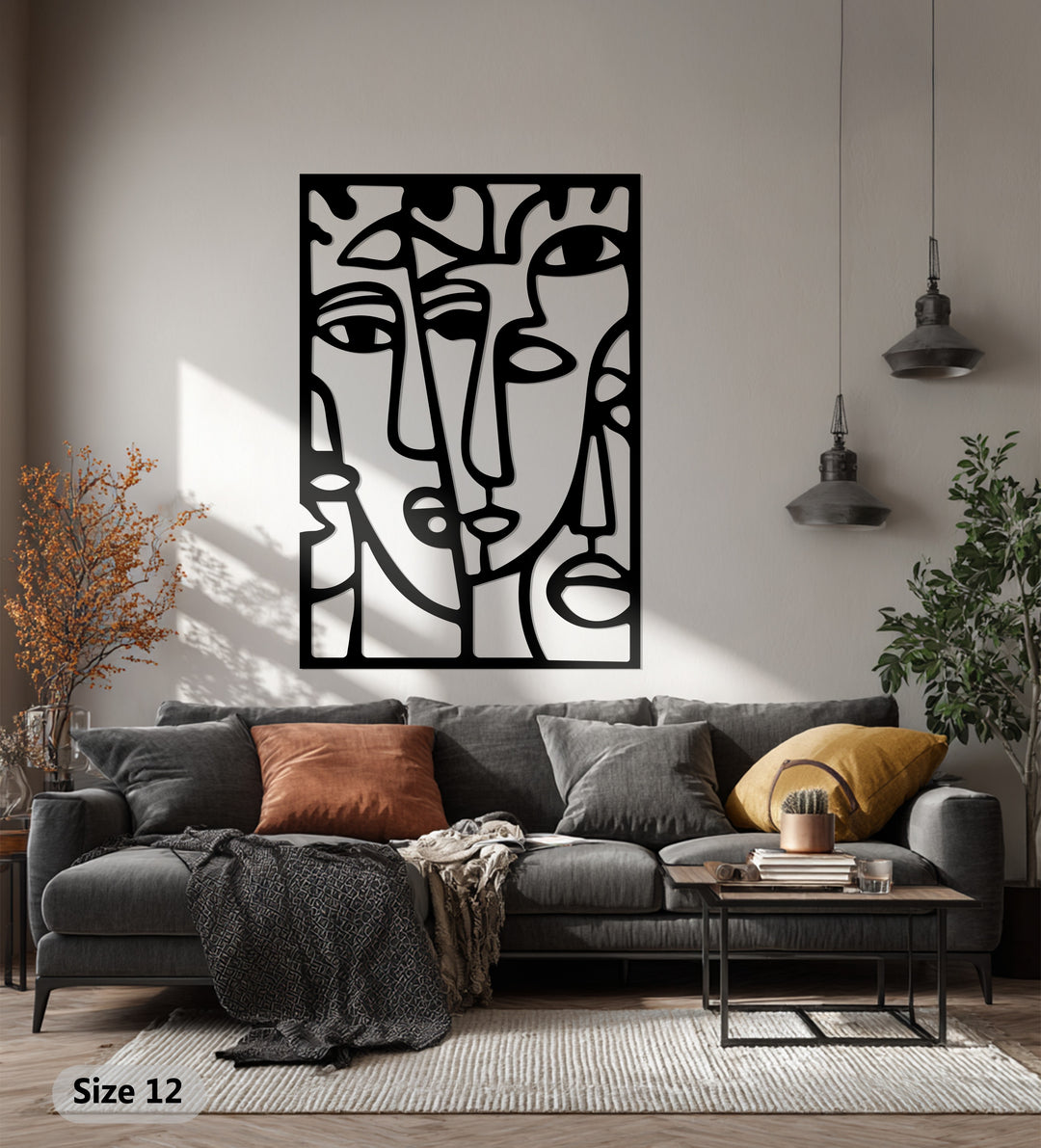 Abstract Faces Metal Wall Art – Modern Minimalist Line Art Décor