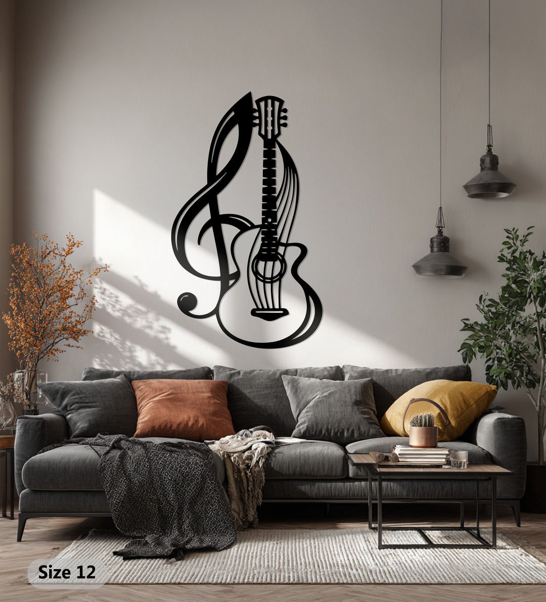 أوتار هارموني - غيتار ونوتة موسيقية فن جداري معدني