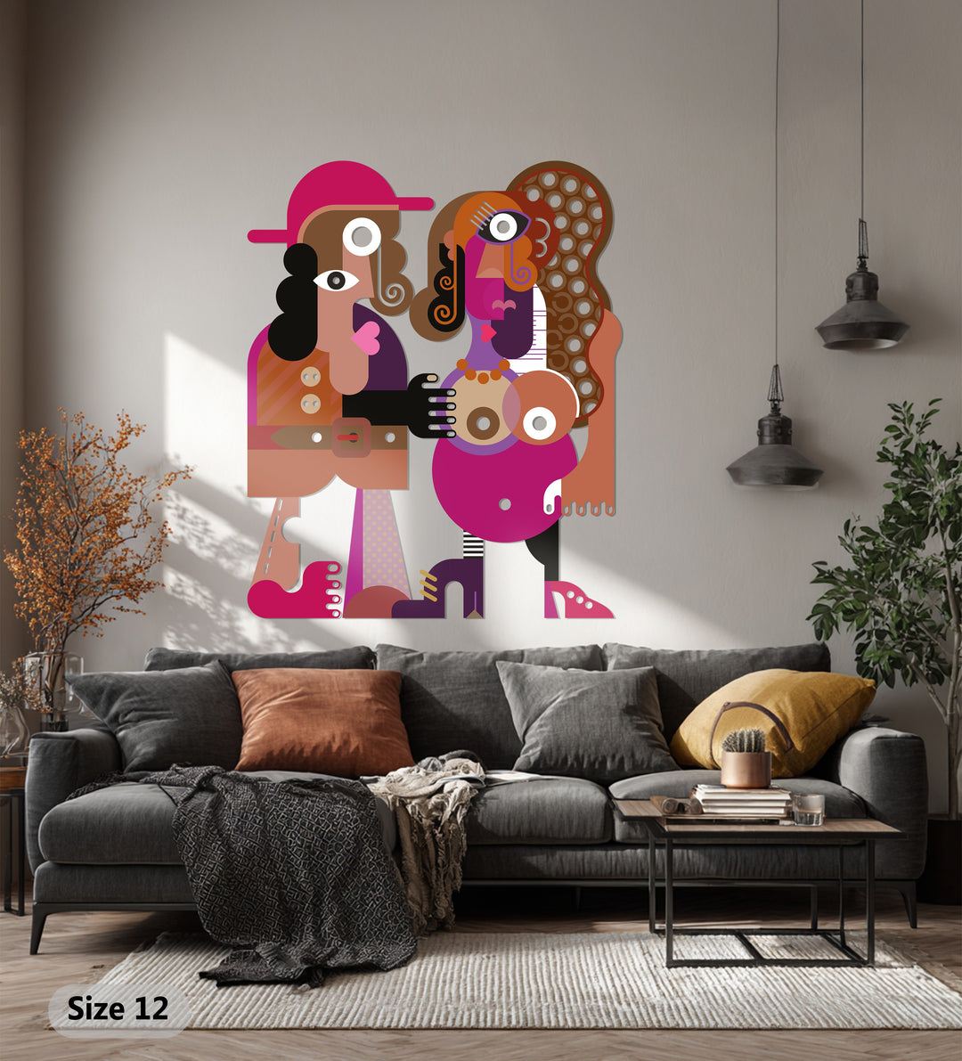 Abstract Couple Metal Wall Art – Colorful Modern Cubist Home Decor