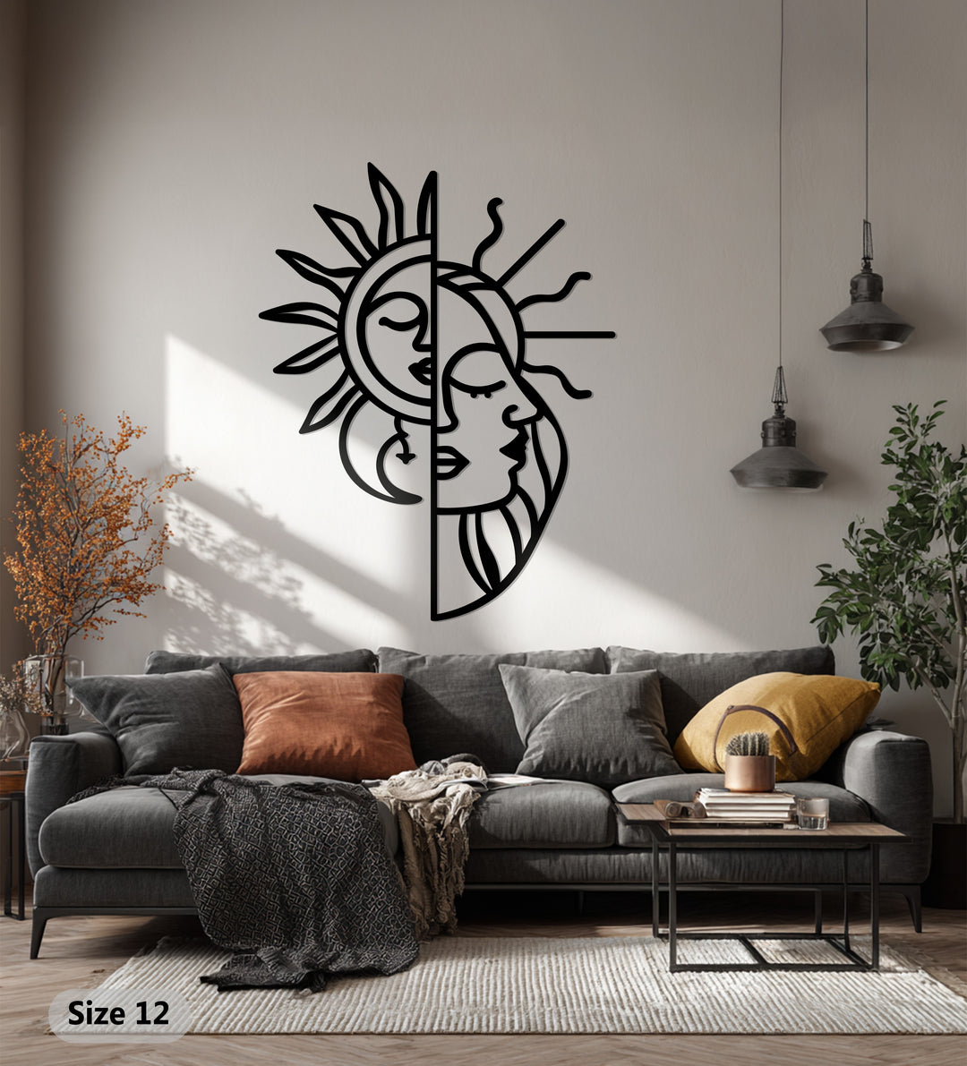 Celestial Harmony – Sun and Moon Face Metal Wall Art