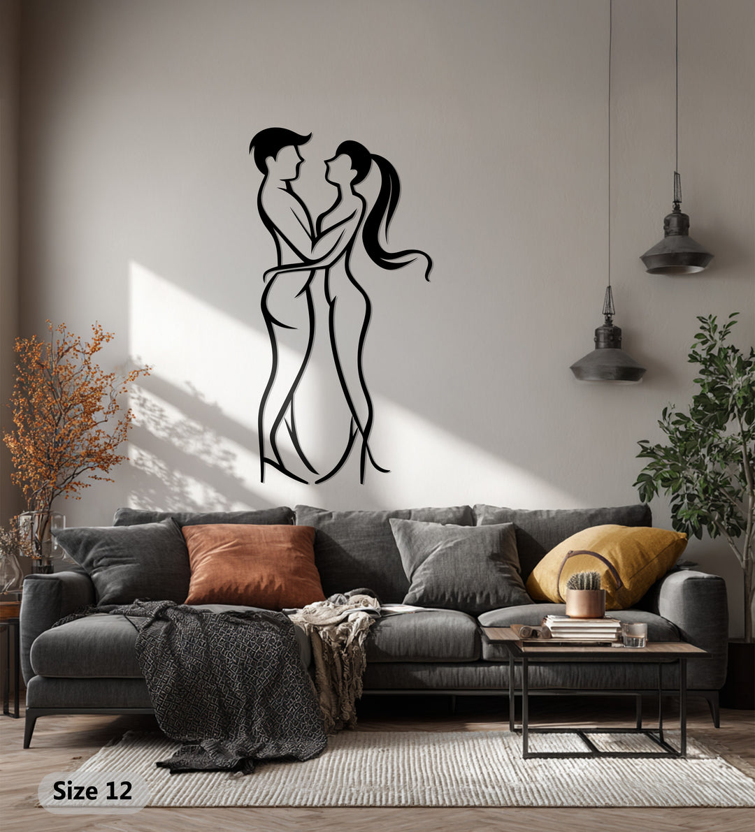 Romantic Embrace Metal Wall Art – Minimalist Love Couple Silhouette