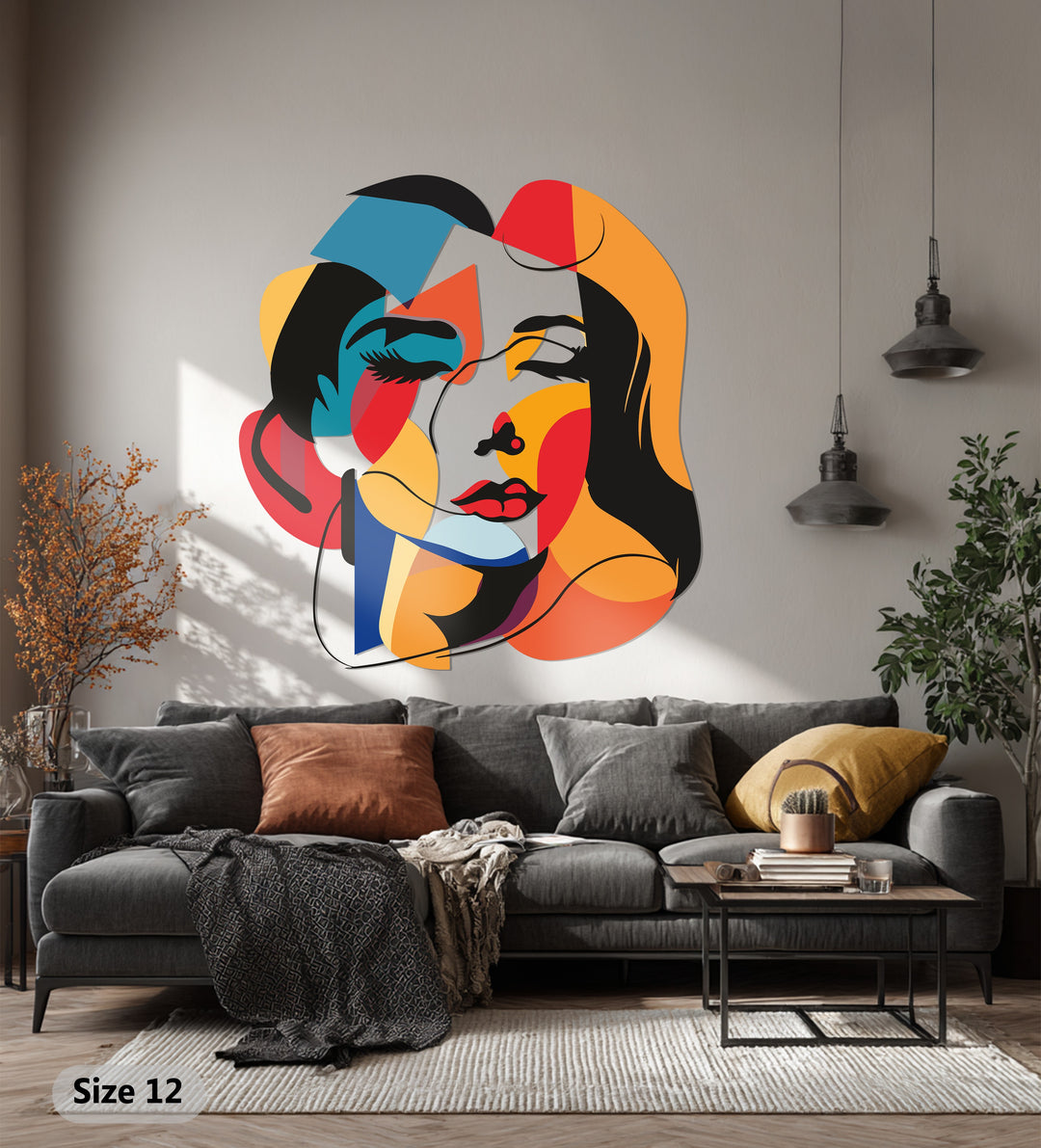 Colorful Abstract Woman Face Metal Wall Art – Modern Expressionist Home Decor