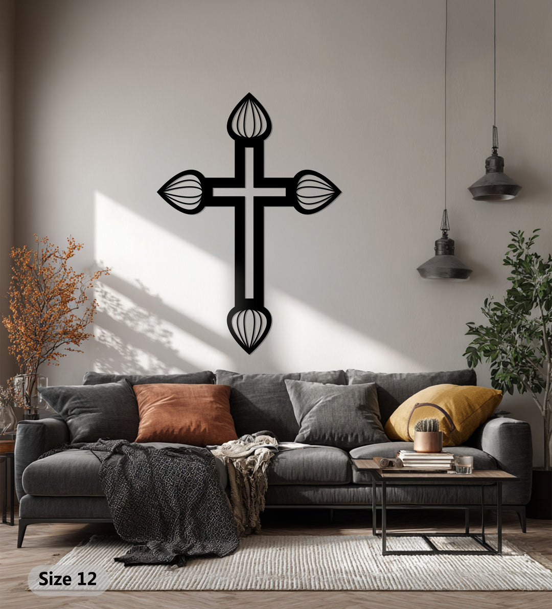 زهرة مقدسة – صليب بتلات فضية فن جداري معدني