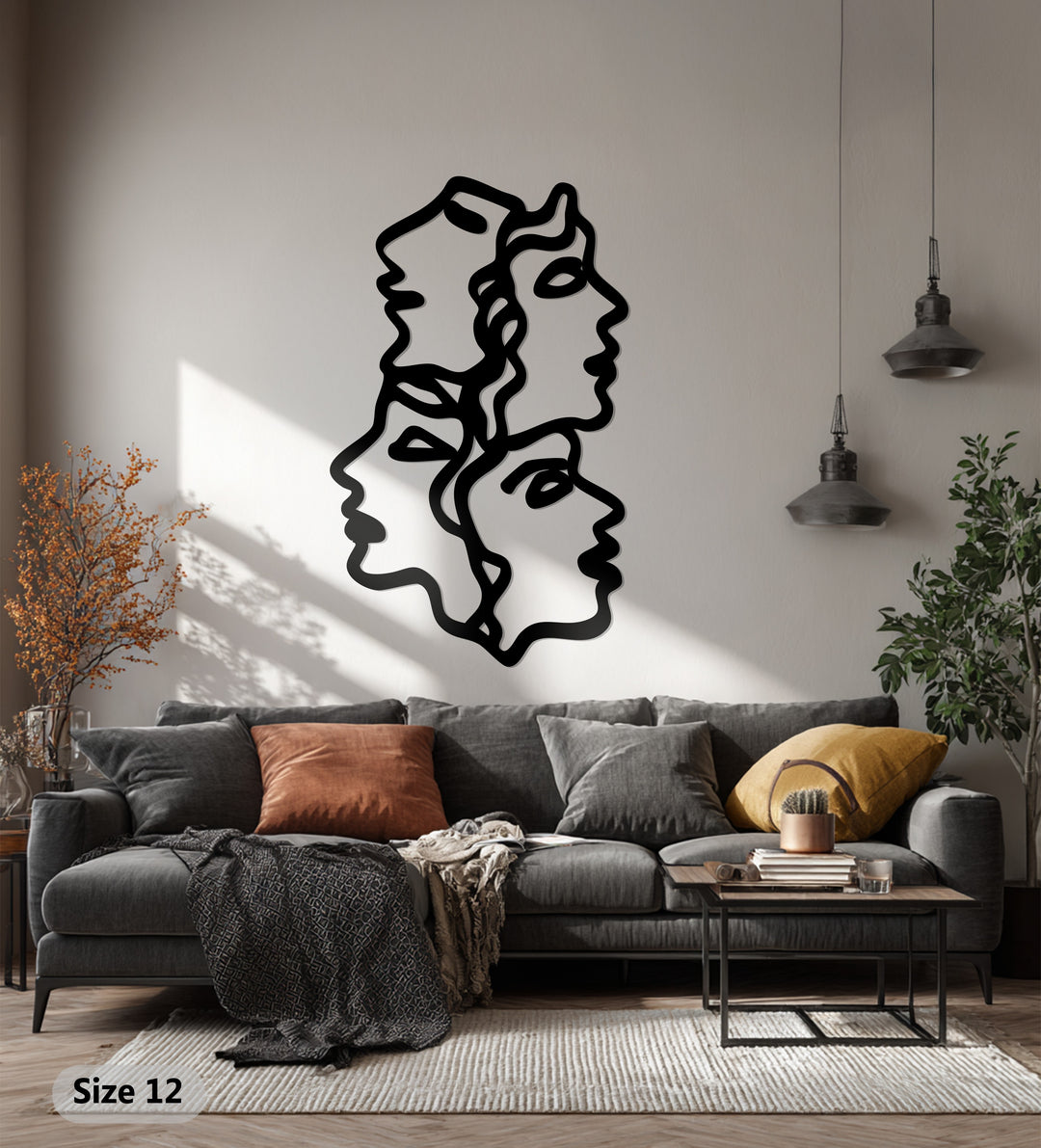 Unity of Faces – Modern Minimalist Line Art Metal Wall Décor